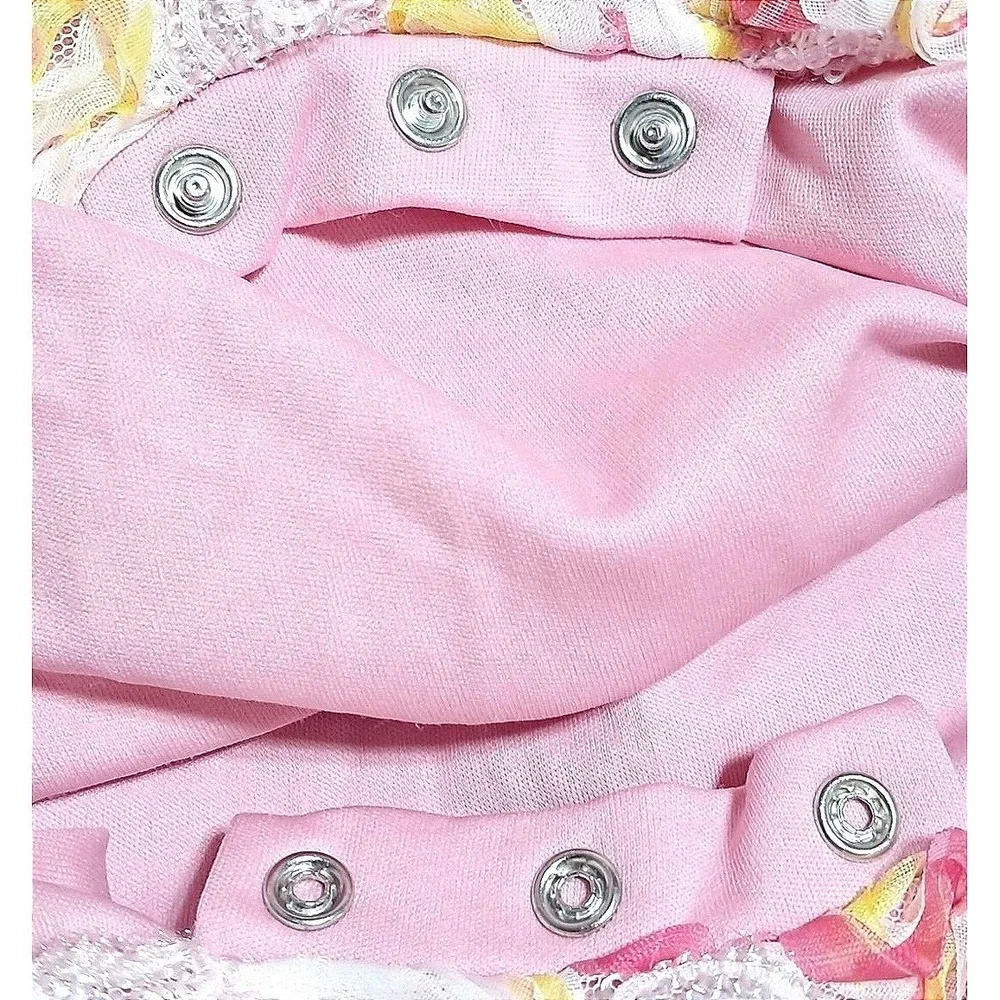 Floral Nannette Baby Romper Baby Girls‎ 0/3M Pink 3D Rosette Lace Trim